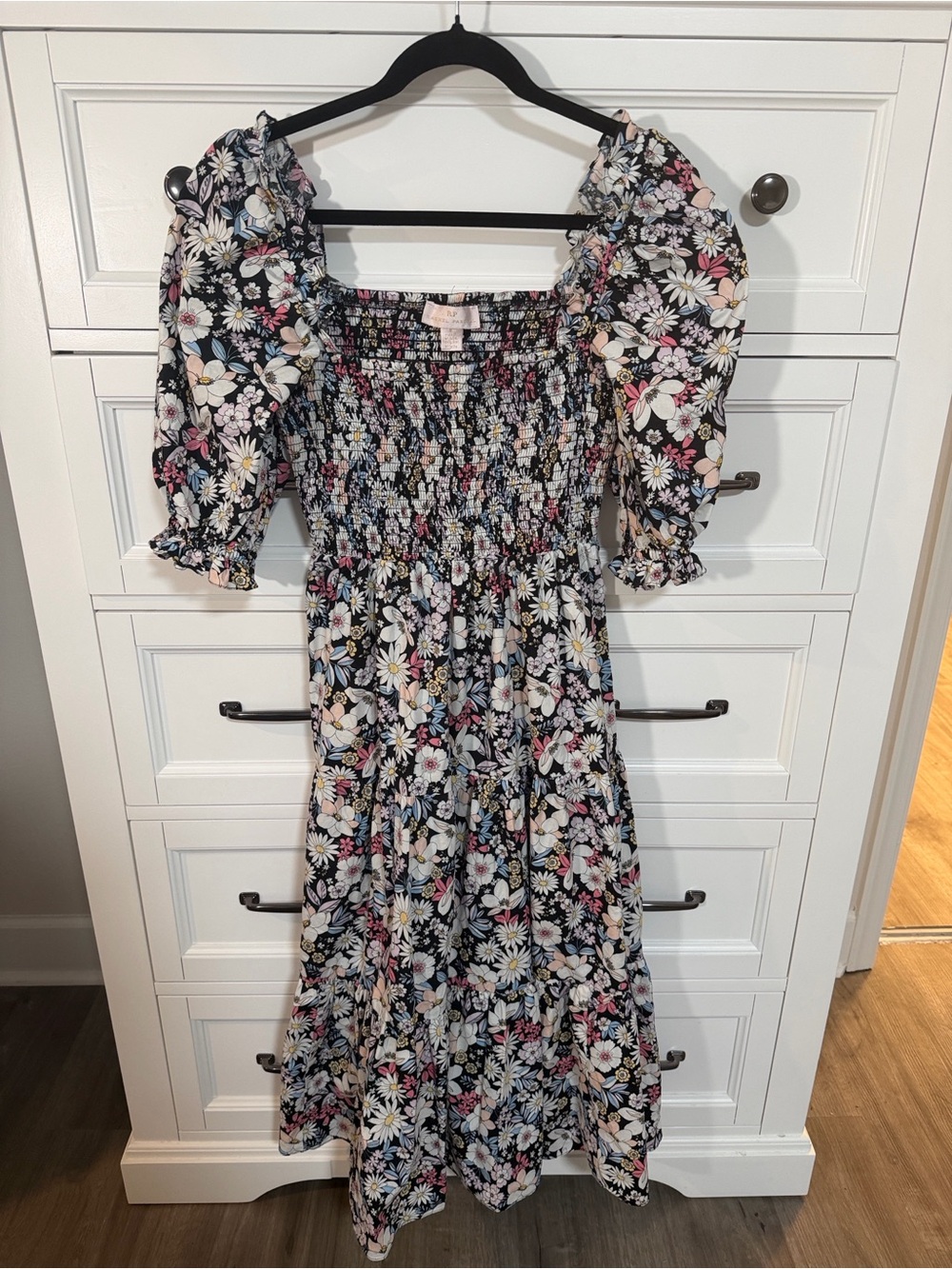Rachel Parcell Black Floral Smocked Dress with Pink, Blue, Yellow Accents - Picture 4 of 4